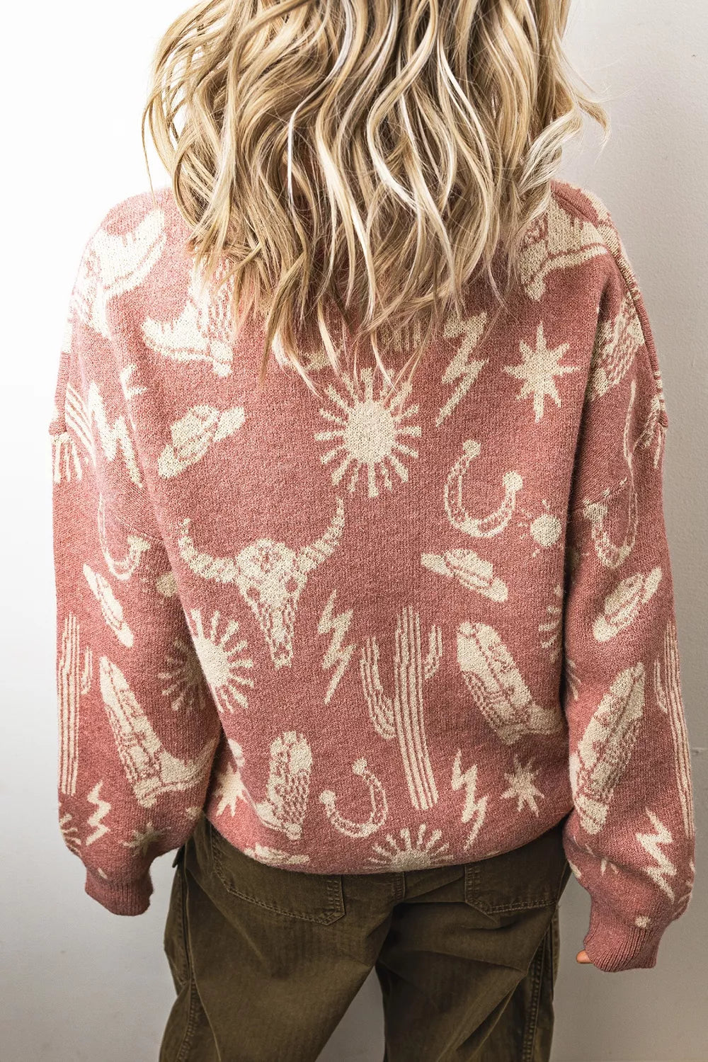 Western Graphic Round Neck Sweater, back view