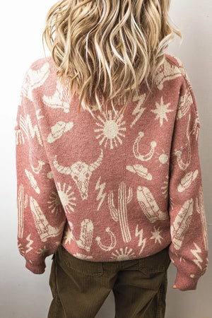 Western Graphic Round Neck Sweater, back view