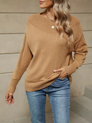 Ribbed Knit Dropped Shoulder Sweater in Light Gray, product detail