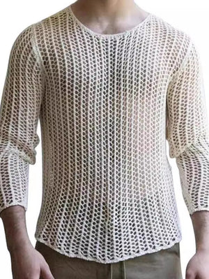 Open-knit crewneck long sleeve sweater in ivory with a relaxed fit.