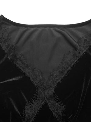 Velvet Lace Trim V-neck Mini Dress in Black, fit detail
