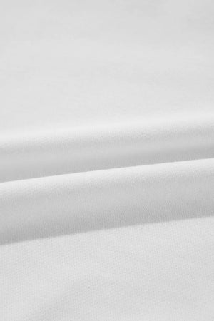 White sweatshirt fabric detail, soft knit texture, comfortable casual wear