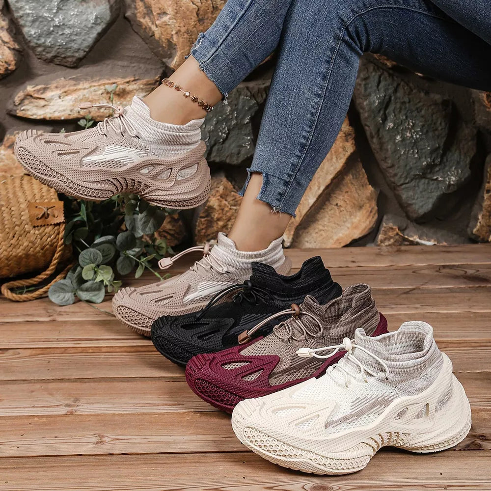 Lace Up Round Toe Sneakers in Khaki, front view