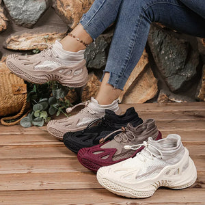 Lace Up Round Toe Sneakers in Khaki, front view
