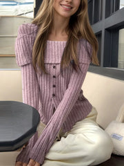 Ribbed Square Neck Long Sleeve Crop Top in Lilac, close-up detail