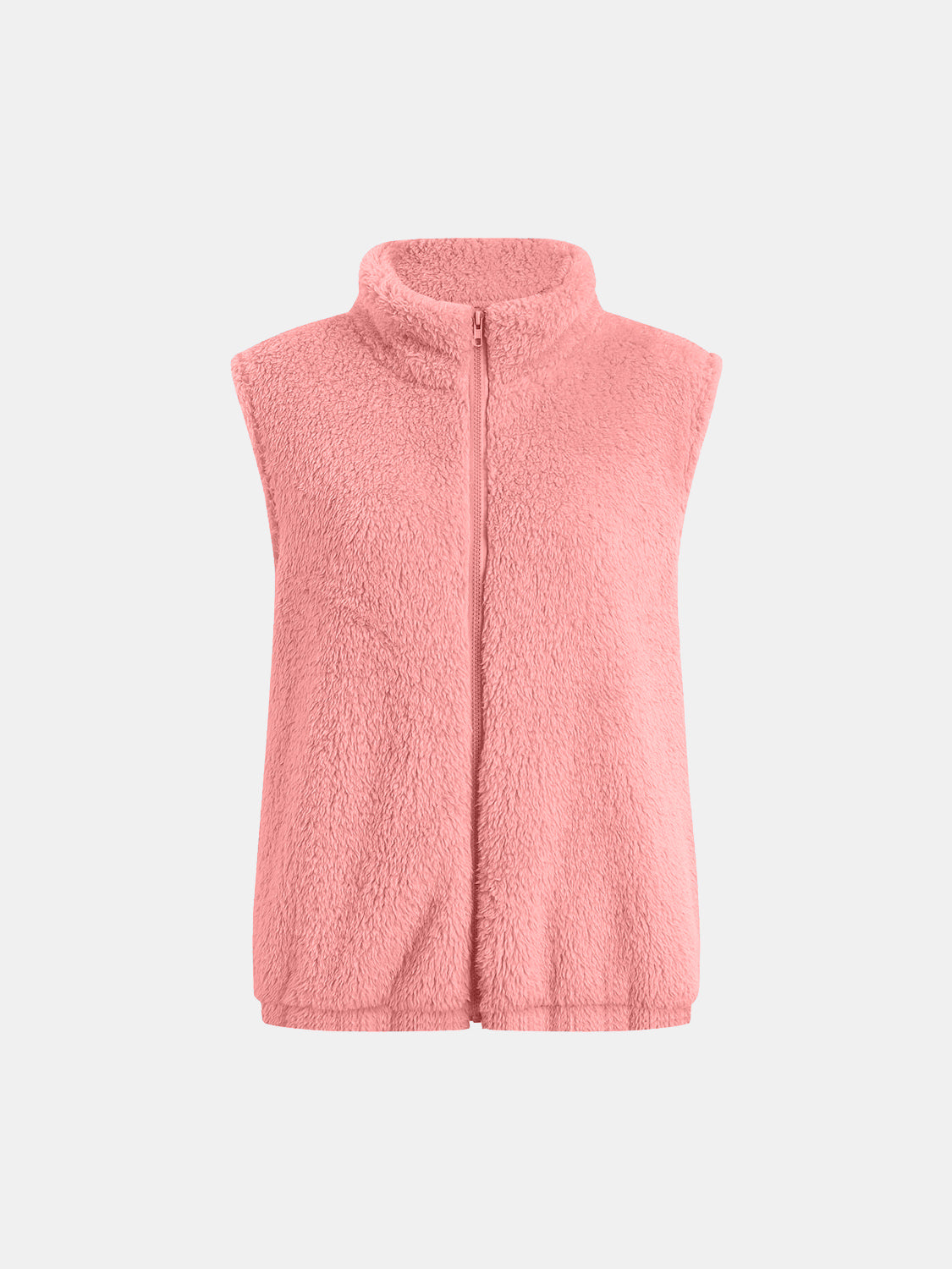 Teddy fleece stand-collar vest in watermelon pink with full zip closure