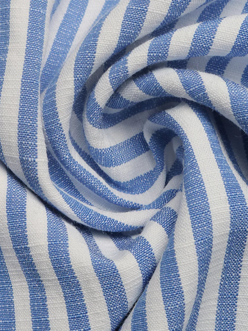 Blue and white striped cotton romper fabric detail