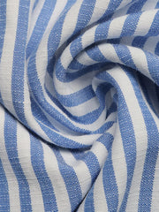 Blue and white striped cotton romper fabric detail