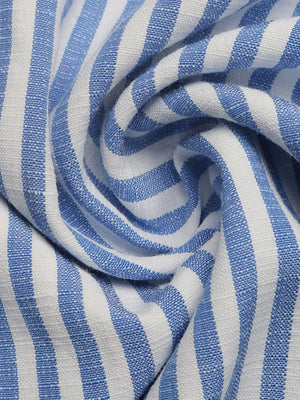 Blue and white striped cotton romper fabric detail