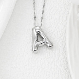 Silver sculpted initial pendant necklace with beaded chain, Style A