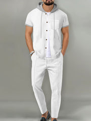 Men's Short-sleeve Hooded Top And Shorts Set, fabric detail