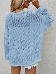 Open-knit cardigan in Cloudy Blue with balloon sleeves and a relaxed fit.