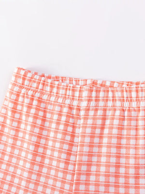 Coral and white gingham capri pants with elastic waistband