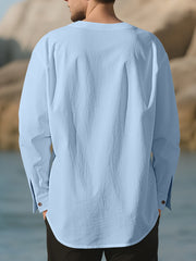 Men's Casual Pleated Long Sleeve Shirt Plus Size, side view