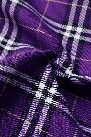 Vivid Violet plaid wide-leg overalls fabric detail