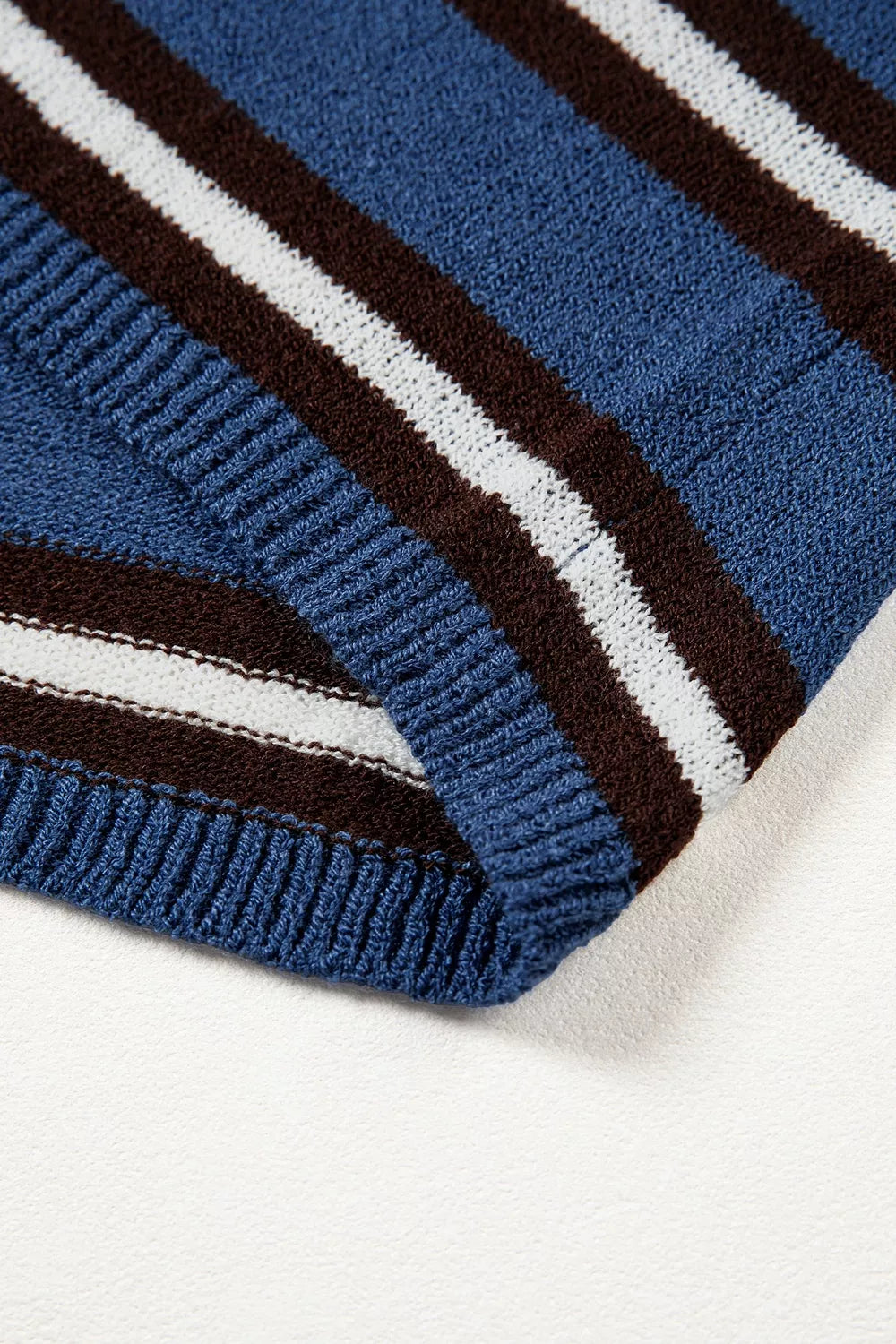 Striped Drop Shoulder Button Cardigan in Dusty Blue, view 15