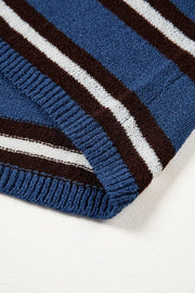 Striped Drop Shoulder Button Cardigan in Dusty Blue, view 15