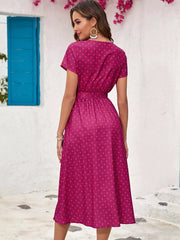 Floral Surplice Midi Dress With Tie Waist