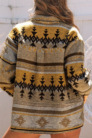 GeoChic collar jacket in camel with geometric pattern and pockets
