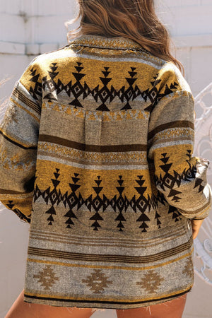 GeoChic collar jacket in camel with geometric pattern and pockets