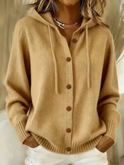 Hooded Button-up Cardigan in Pink, model styling view