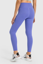 Sculpted high-waist performance leggings in periwinkle, ankle length.