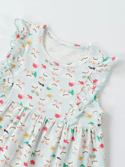 Children's Ruffle Sleeve Cartoon Print Dress, side view