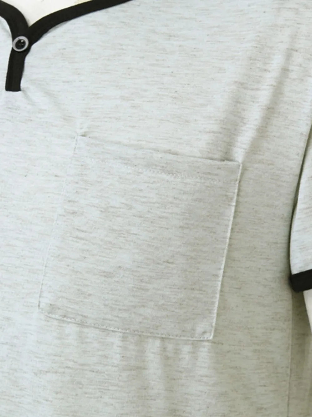 Gray sleep shirt dress with contrast trim neckline and pocket