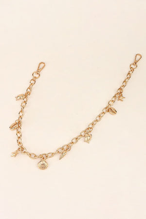 Gold chain belt with seashell, starfish, and turtle charms