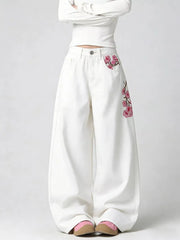 Floral Embroidered Wide-leg Jeans