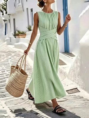 Full Size Striped Sleeveless Maxi Dress in Pink, back view