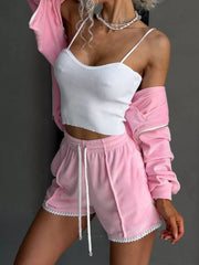 Zip Up Hooded Outerwear And Shorts Set, view 16