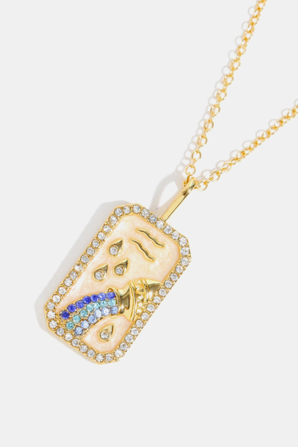 14K gold-plated Aquarius zodiac sign crystal pendant necklace with blue and clear crystals.
