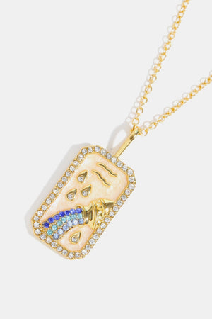 14K gold-plated Aquarius zodiac sign crystal pendant necklace with blue and clear crystals.