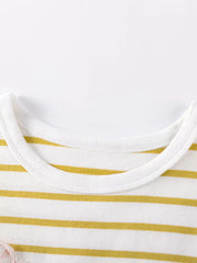 Baby girls' white and gold striped cotton top with ruffled applique detail.