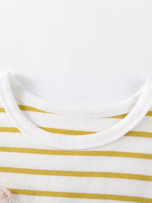 Baby girls' white and gold striped cotton top with ruffled applique detail.