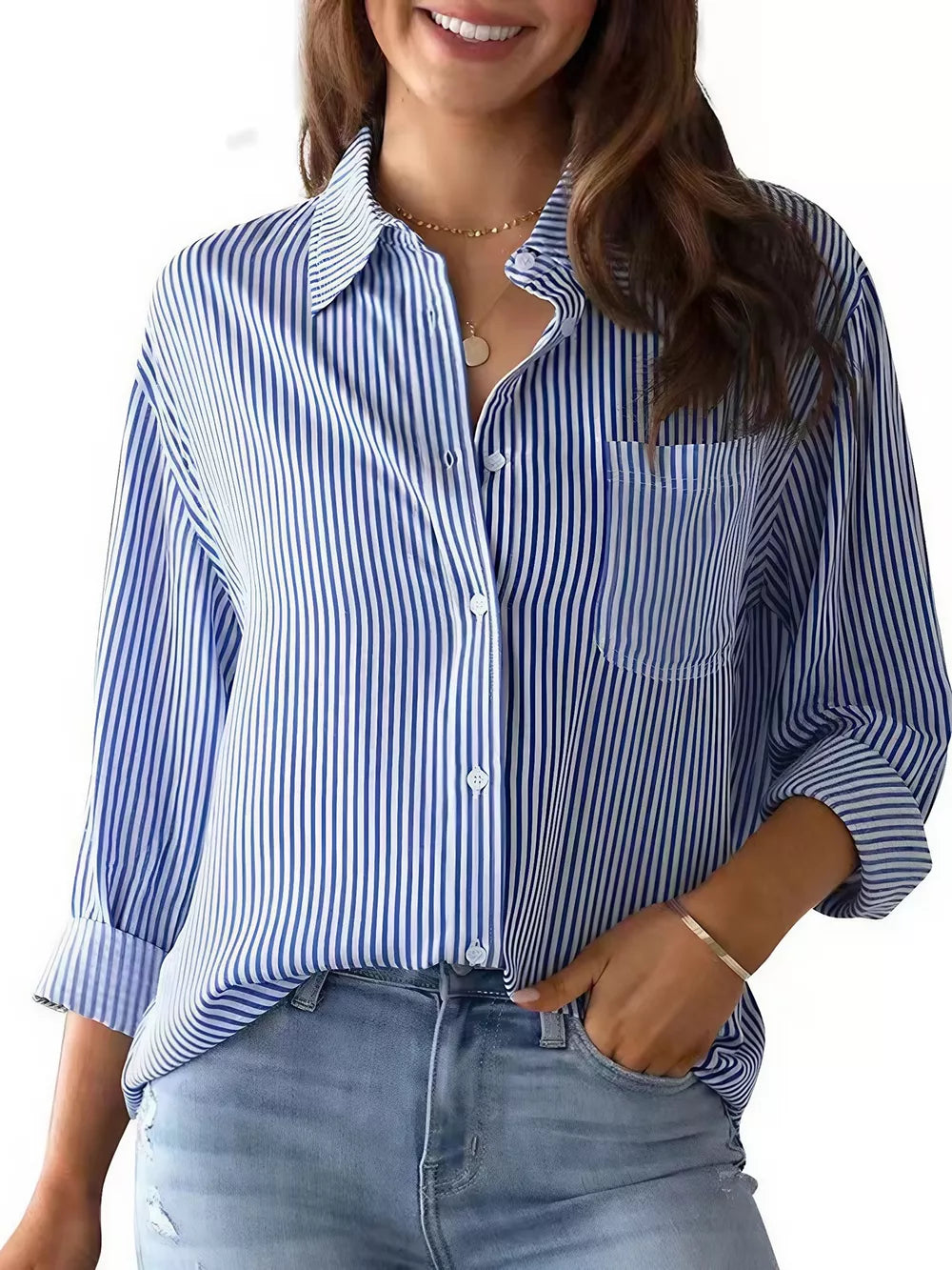 Classic Striped Button-down Shirt in Black, front view