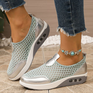 Round Toe Mesh Sneakers in Pink, fabric detail