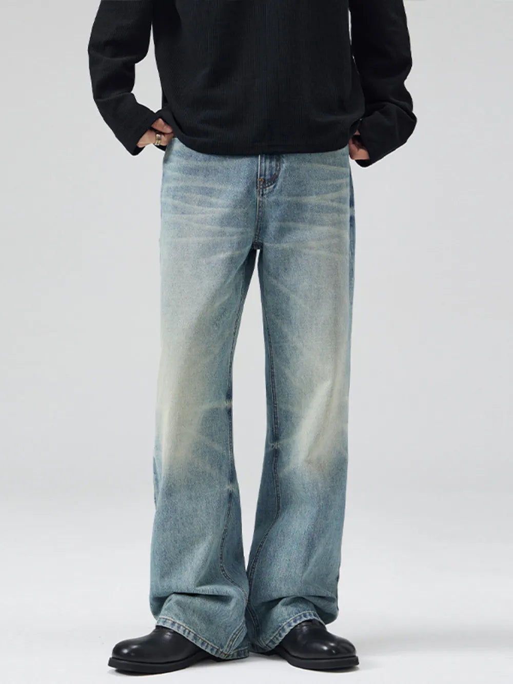 Men's Vintage Wash Flare Jeans Plus Size in Dark Gray, side view