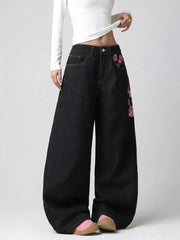 Floral Embroidered Wide-leg Jeans