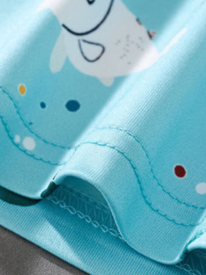 Toddler tee and shorts set with sea creature print, blue, comfortable cotton.