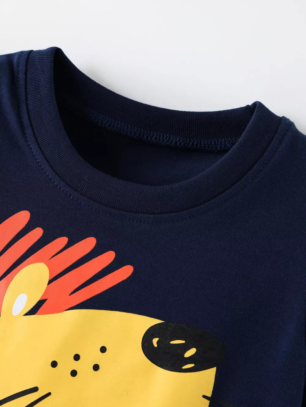 Children's Lion Graphic Round Neck T-shirt, close-up detail