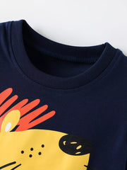Children's Lion Graphic Round Neck T-shirt, close-up detail