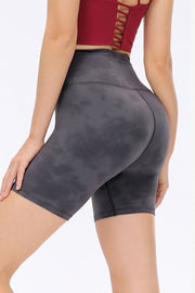 Dark Gray tie-dye bike shorts with a high waist and sculpting fit.