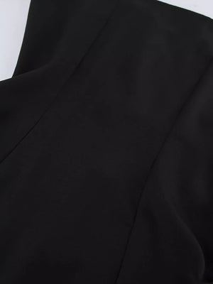Elegant Stand Collar Blazer And Mini Skirt Set in Black, view 18