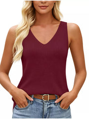 V-neck Ribbed Knit Tank Top in Navy, view 22