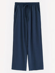 Navy drawstring wide leg casual pants with pockets