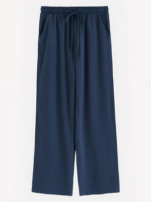 Navy drawstring wide leg casual pants with pockets