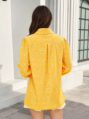 Polka Dot Puff Sleeve Shirt in Yellow, model styling view