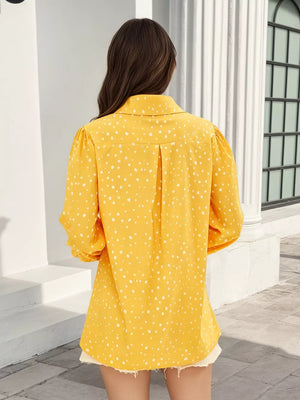Polka Dot Puff Sleeve Shirt in Yellow, model styling view